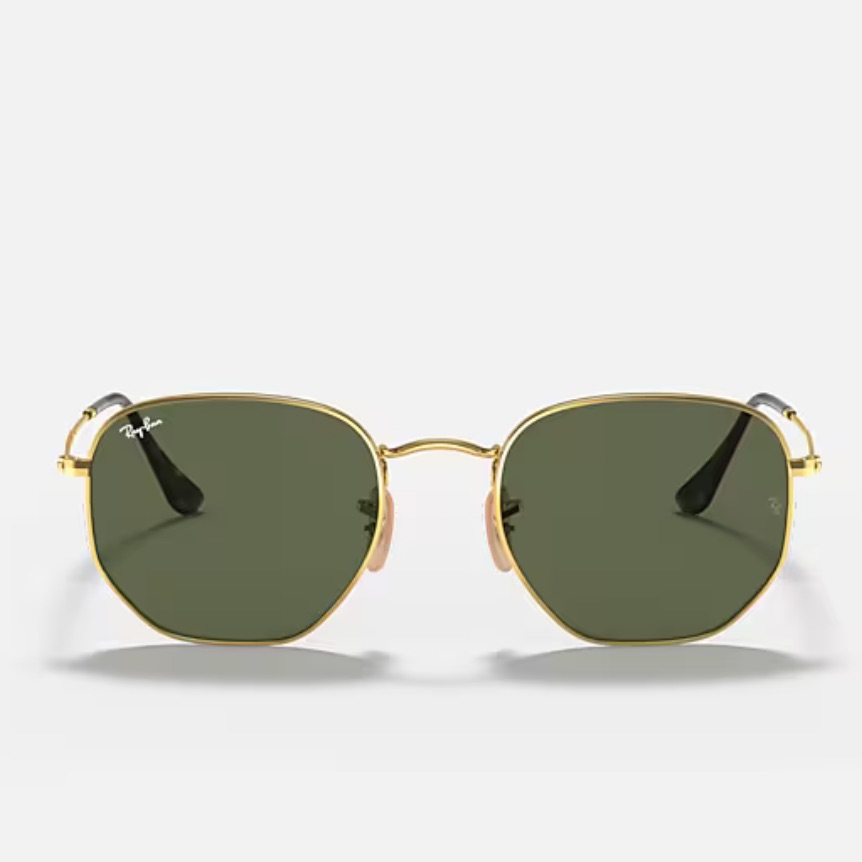 Ray-Ban Hexagonal Flat Lenses Gold Frame Sunglasses With Green Lenses Unisex